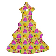 Girl With Hood Cape Heart Lemon Pattern Yellow Christmas Tree Ornament (two Sides) by snowwhitegirl