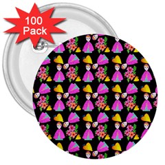 Girl With Hood Cape Heart Lemon Pattern Black 3  Buttons (100 Pack)  by snowwhitegirl