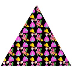 Girl With Hood Cape Heart Lemon Pattern Black Wooden Puzzle Triangle by snowwhitegirl