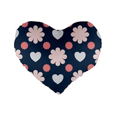 Flowers And Hearts  Standard 16  Premium Flano Heart Shape Cushions by MooMoosMumma