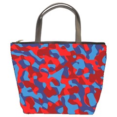 Red And Blue Camouflage Pattern Bucket Bag by SpinnyChairDesigns