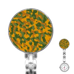Green And Orange Camouflage Pattern Stainless Steel Nurses Watch by SpinnyChairDesigns