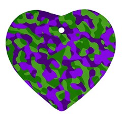 Purple And Green Camouflage Ornament (heart) by SpinnyChairDesigns