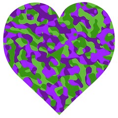 Purple And Green Camouflage Wooden Puzzle Heart by SpinnyChairDesigns