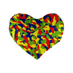 Colorful Rainbow Camouflage Pattern Standard 16  Premium Flano Heart Shape Cushions by SpinnyChairDesigns