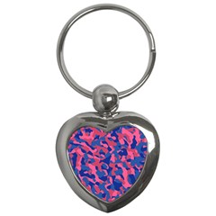 Blue And Pink Camouflage Pattern Key Chain (heart) by SpinnyChairDesigns