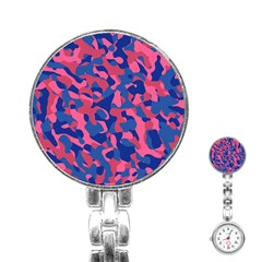 Blue And Pink Camouflage Pattern Stainless Steel Nurses Watch by SpinnyChairDesigns