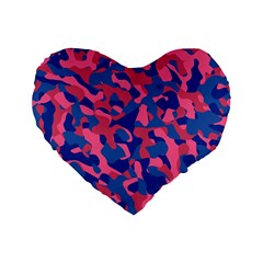 Blue And Pink Camouflage Pattern Standard 16  Premium Flano Heart Shape Cushions by SpinnyChairDesigns