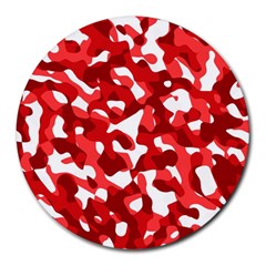 Red And White Camouflage Pattern Round Mousepads by SpinnyChairDesigns