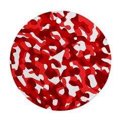 Red And White Camouflage Pattern Round Ornament (two Sides) by SpinnyChairDesigns