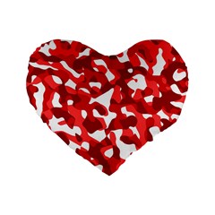 Red And White Camouflage Pattern Standard 16  Premium Flano Heart Shape Cushions by SpinnyChairDesigns