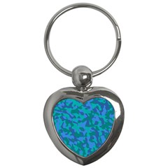 Blue Turquoise Teal Camouflage Pattern Key Chain (heart) by SpinnyChairDesigns
