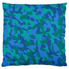 Blue Turquoise Teal Camouflage Pattern Large Cushion Case (one Side) by SpinnyChairDesigns