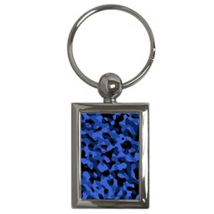 Black And Blue Camouflage Pattern Key Chain (rectangle) by SpinnyChairDesigns