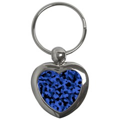 Black And Blue Camouflage Pattern Key Chain (heart) by SpinnyChairDesigns