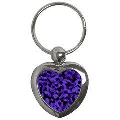 Purple Black Camouflage Pattern Key Chain (heart) by SpinnyChairDesigns