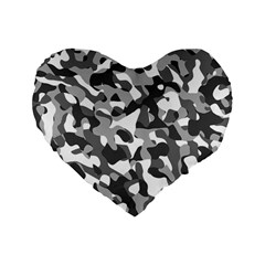 Grey And White Camouflage Pattern Standard 16  Premium Flano Heart Shape Cushions by SpinnyChairDesigns