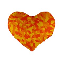 Orange And Yellow Camouflage Pattern Standard 16  Premium Flano Heart Shape Cushions by SpinnyChairDesigns