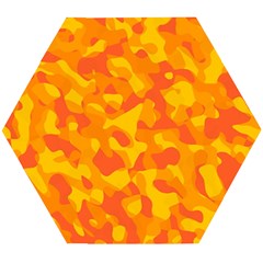 Orange And Yellow Camouflage Pattern Wooden Puzzle Hexagon by SpinnyChairDesigns