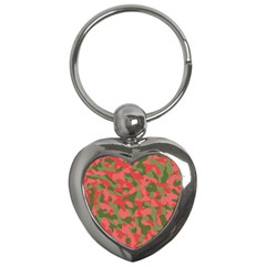 Pink And Green Camouflage Pattern Key Chain (heart) by SpinnyChairDesigns