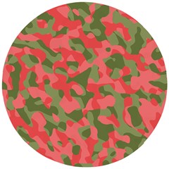 Pink And Green Camouflage Pattern Wooden Puzzle Round by SpinnyChairDesigns
