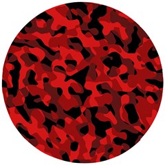 Red And Black Camouflage Pattern Wooden Puzzle Round by SpinnyChairDesigns