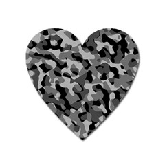 Grey And Black Camouflage Pattern Heart Magnet by SpinnyChairDesigns