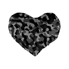 Grey And Black Camouflage Pattern Standard 16  Premium Flano Heart Shape Cushions by SpinnyChairDesigns