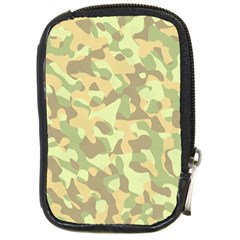 Light Green Brown Yellow Camouflage Pattern Compact Camera Leather Case by SpinnyChairDesigns