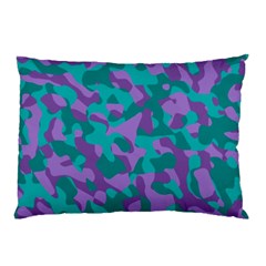 Purple And Teal Camouflage Pattern Pillow Case by SpinnyChairDesigns