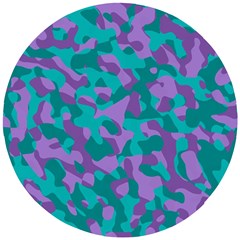Purple And Teal Camouflage Pattern Wooden Puzzle Round by SpinnyChairDesigns