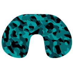 Black And Teal Camouflage Pattern Travel Neck Pillow by SpinnyChairDesigns