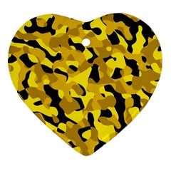 Black And Yellow Camouflage Pattern Ornament (heart) by SpinnyChairDesigns