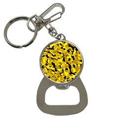 Black And Yellow Camouflage Pattern Bottle Opener Key Chain by SpinnyChairDesigns