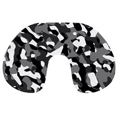Black And White Camouflage Pattern Travel Neck Pillow by SpinnyChairDesigns