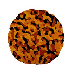 Orange And Black Camouflage Pattern Standard 15  Premium Flano Round Cushions by SpinnyChairDesigns
