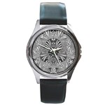 Abstract Art Black and White Floral Intricate Pattern Round Metal Watch