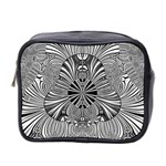 Abstract Art Black and White Floral Intricate Pattern Mini Toiletries Bag (Two Sides)