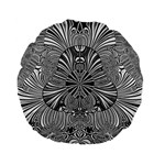 Abstract Art Black and White Floral Intricate Pattern Standard 15  Premium Flano Round Cushions