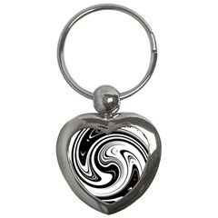 Black And White Swirl Spiral Swoosh Pattern Key Chain (heart)