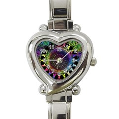 Colorful Rainbow Colored Arabesque Mandala Kaleidoscope  Heart Italian Charm Watch by SpinnyChairDesigns