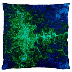 Abstract Green And Blue Techno Pattern Large Cushion Case (one Side) by SpinnyChairDesigns
