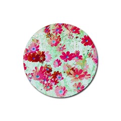  Cosmos Flowers Red Rubber Coaster (round)  by DinkovaArt