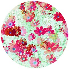  Cosmos Flowers Red Wooden Puzzle Round
