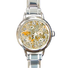 Cosmos Flowers Sepia Color Round Italian Charm Watch by DinkovaArt