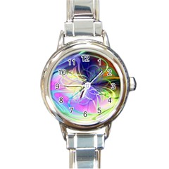 Rainbow Painting Patterns 3 Round Italian Charm Watch by DinkovaArt