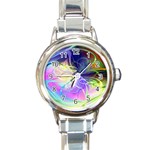 Rainbow Painting Patterns 3 Round Italian Charm Watch Front