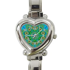 Peacock Mandala Kaleidoscope Arabesque Pattern Heart Italian Charm Watch by SpinnyChairDesigns