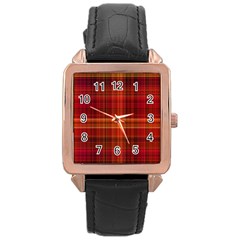 Red Brown Orange Plaid Pattern Rose Gold Leather Watch 