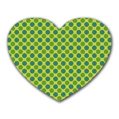 Green Polka Dots Spots Pattern Heart Mousepads